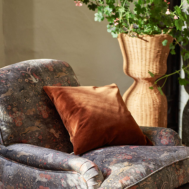 Lyndhurst Chair in V&A Threads of India Opulent Velvets Lahore Dynasty Slate fabric detail